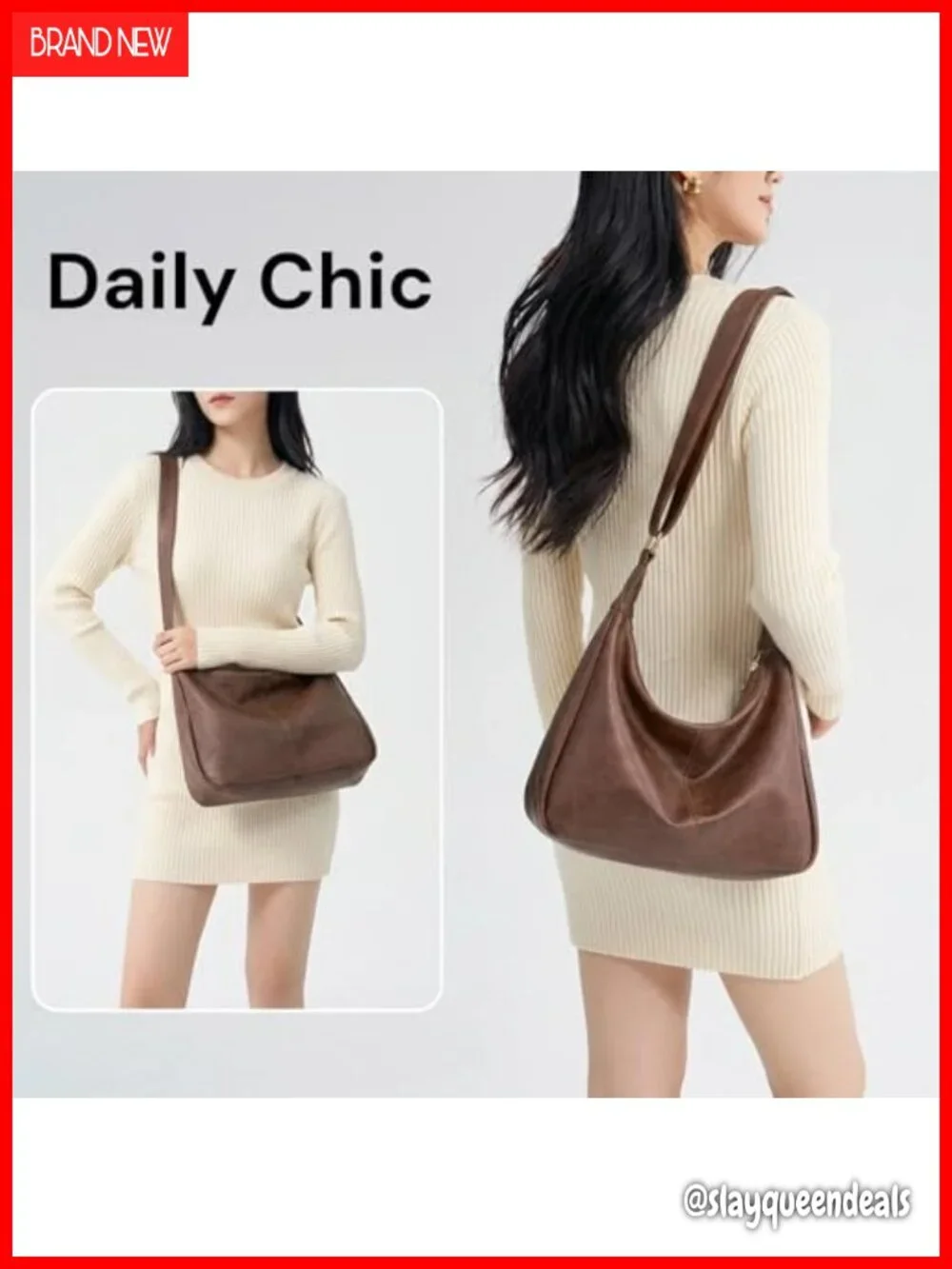 Slouchy Foldable Hobo Shoulder Bag PU Leather Crossbody Purse